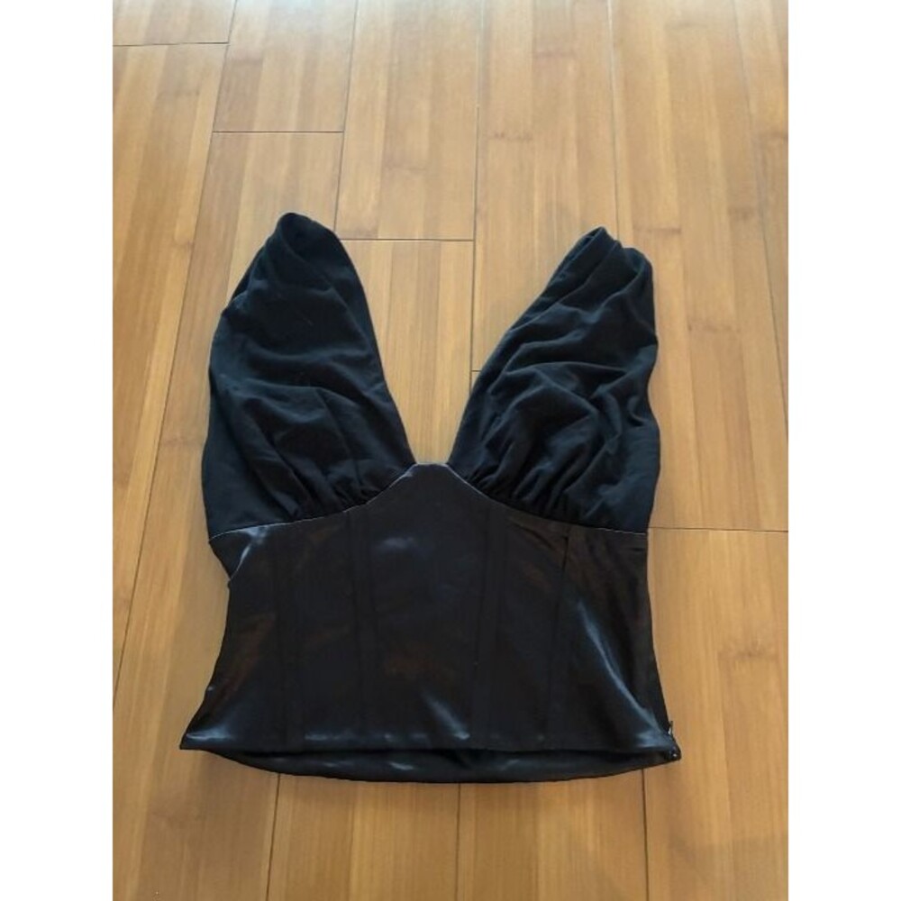 Reformation mixed fabric satin corset black plunge Small